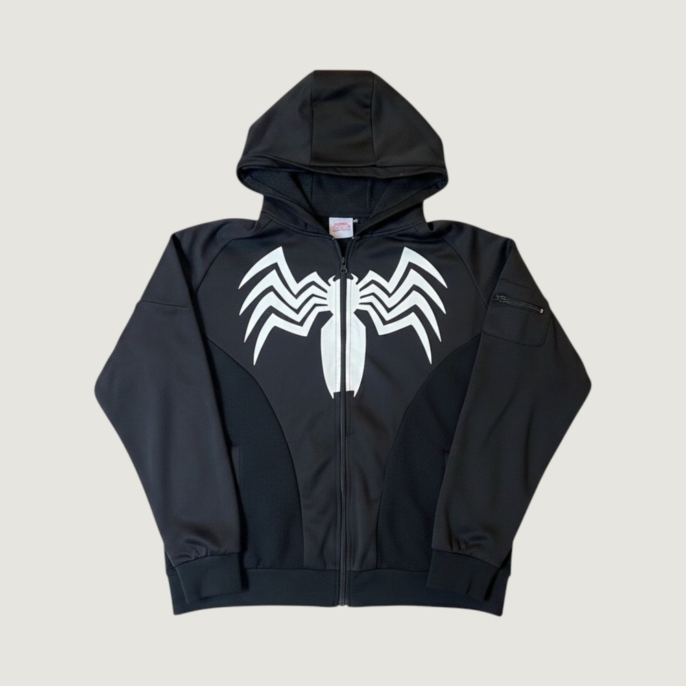 Marvel Bioworld Venom Spider-Man Full Zip Hoodie Black White Logo XXL